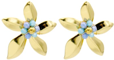 Oorbellen - RVS - bloem - blauw - 3,5 cm