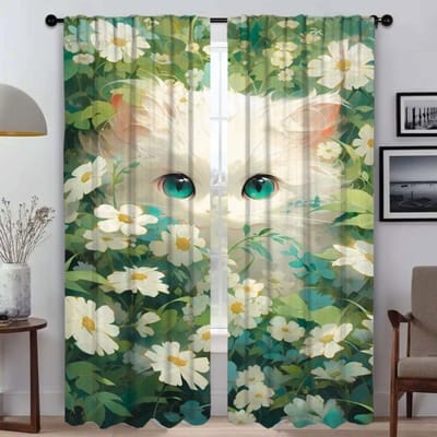 Schattige Cartoon Kat Gordijnen voor Woonkamer Gordijn voor Kamer 2 Panelen Shades Halloween Decoratie Scheidingswand Huis Interieur Gordijnen W50xH70cmx2pcs-CL