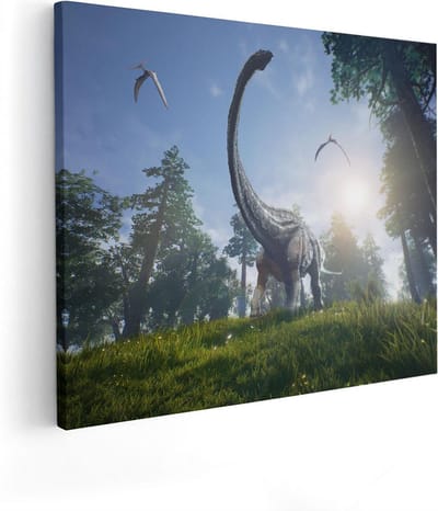 Artaza Canvas Schilderij Dino - 50x40 cm - Wanddecoratie Boom - Muurdecoratie Dieren - Kamer Accessoires