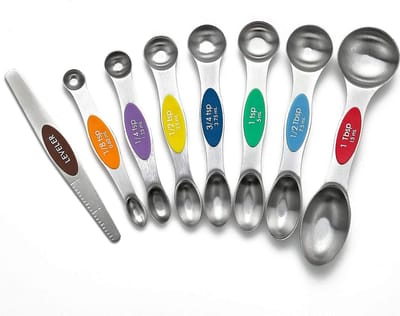 Thijox - Magnetische Maatlepels Set van 8 - Roestvrij Staal, Stapelbaar, Dubbelzijdig met Nivelleerfunctie voor Droge en Vloeibare Ingrediënten - Kleu