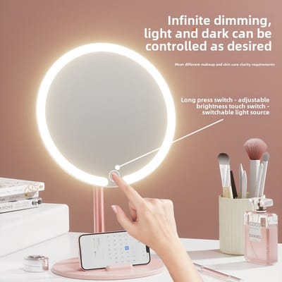 Make-up Spiegel met LED Verlichting Roze – Luxe Desktop Vanity Mirror – Verlichte Cosmeticaspiegel – Tafelspiegel voor Make-up & Skincare