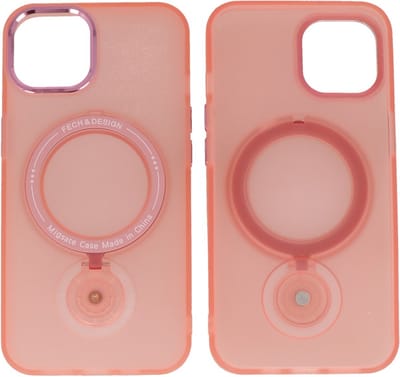 iPhone 15 Plus Magsafe Hoesje - Mat Transparant Case met Staande Functie - Roze