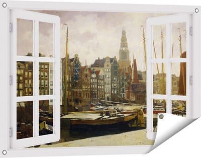 Gards Tuinposter Doorkijk Het Damrak in Amsterdam - George Hendrik Breitner - 90x60 cm - Tuindoek - Tuindecoratie - Wanddecoratie buiten - Tuinschilderij