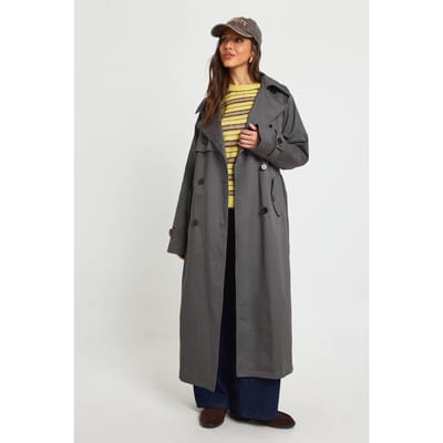 boohoo Dames Maxi dubbelgeknoopte ceintuur trenchcoat | Grey | Maat: 12