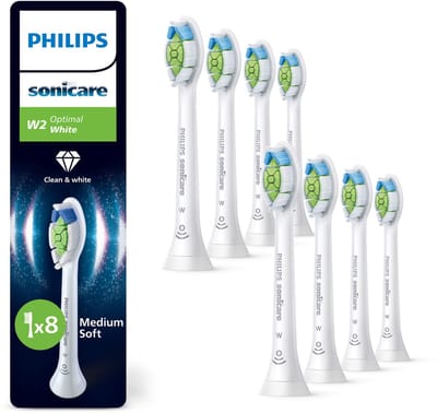 Philips Sonicare W2 Optimal White - Opzetborstels - Verpakking van 8 - Wit - Wittere Tanden - HX6068/87