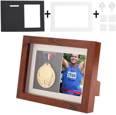 Dailygoody - Medaille Display - Schaduwdoos Vitrine - Bruin Hout - Militaire Medailles - Sieraden Pins - Perfect voor Collectibles