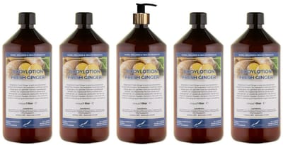 Bodylotion Fresh Ginger 1 Liter - met gouden pomp - set van 5 stuks - Voordeelverpakking