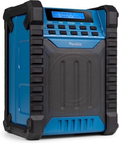 Bouwradio met Accu - Werkplaats Radio - Muziek op Locatie - IP54 Stof en Spatwaterdicht - 100W Geluid - Blauw