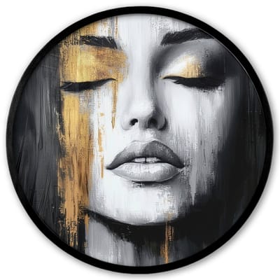 Poster in lijst Rond - Fotolijst 40x40 cm - Posters - Gezicht - Vrouw - Penseelstreken - Abstract - Ronde posterlijst zwart - Decoratie - Wanddecoratie woonkamer - Muurdecoratie slaapkamer