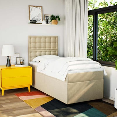 vidaXL - Boxspring - met - matras - stof - crèmekleurig - 90x190 - cm