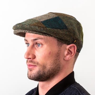 Hatman of Ireland Patchwork traditional 100% Donegal Tweed groen/ bruin mix maat S (56cm)