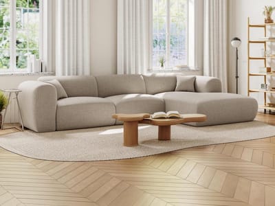 Vente-unique Grote hoekbank met hoek rechts van beige gechineerde stof POGNI van Maison Céphy