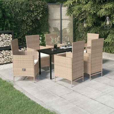 vidaXL - 7-delige - Tuinset - met - kussens - beige