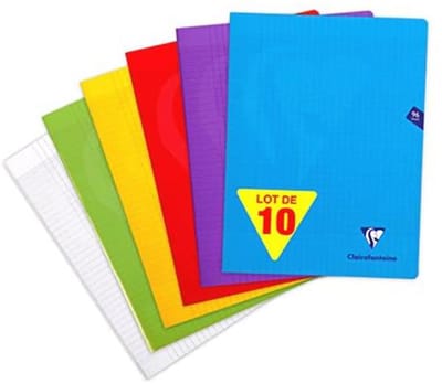 Set van 10 Geniete Schriften 24x32 cm - 48 Bladen Geruit Séyès - Wit Papier 90 g - Transparante Omslag