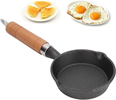 Gietijzeren pan - Mini koekenpan - Ontbijt bakken - Platte bodem - 10 cm diameter - Zwart