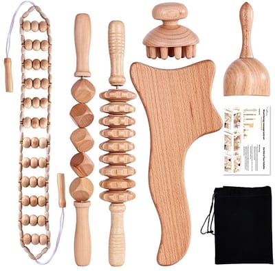 Dailygoods- Massageroller Professioneel - Houten Massageapparaat Set - Lymfedrainage - Spierpijnverlichting - Anti-cellulitis - 6 Stuks