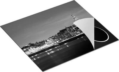 Chefcare Inductie Beschermer Nijmegen Skyline met de Waal Rivier - Zwart Wit - 60x50 cm - Afdekplaat Inductie - Kookplaat Beschermer - Inductie Mat