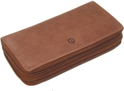 Oi vintage cognac bruine dubbele ritsportemonnee XL / zeer ruime lederen damesportemonnee volledig afgesloten met 2 ritsen / damesbeurs zeer groot en overzichtelijk / Anti skimming / camel-zand kleurig leer / 405Tan