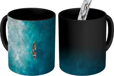 Magische Mok - Foto op Warmte Mokken - Koffiemok - Bootje - Water - Blauw - Magic Mok - Beker - 350 ML - Theemok