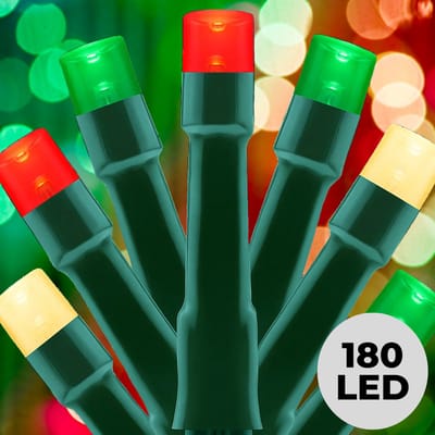 Lomera Kerstverlichting Buiten - 180 LED Lampjes - 13.5 Meter Lichtsnoer - Drie Kleuren Verlichting - Rood Groen Warm Wit - 8 Lichtfuncties - Timer Functie - Geheugenfunctie - IP44 Adapter - Energiezuinig - Binnen en Buiten - Groen Snoer