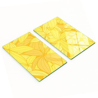 Decoratieve glazen snij- en serveerplanken met gele bloemen, 2x30x52 cm