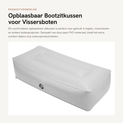 Dailygoods- Bootzitkussen Vochtbestendig - Opblaaskussen - Vissersbootkussen - Kajakkussen - Duurzaam - Scheurvast PVC materiaal