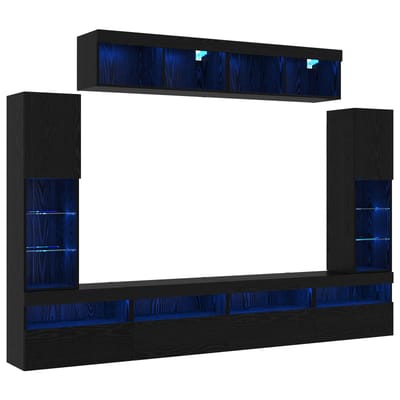 vidaXL - Tv-meubelset - 6 - st - Zwart - eiken - Bewerkt - hout