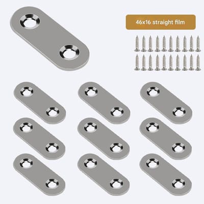 Verpakking van 10 stuks 46*16mm rechte beugels met schroeven, roestvrijstalen platte beugels, reparatiebeugels, platte plaatbeugels, roestvrijstalen rechte beugels.