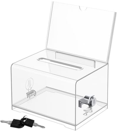 Cosensi - Donatiebox - Transparante Geldbox - Veilig en afsluitbaar - 15.7D x 10.3W x 11.5H cm - Acryl materiaal - Geschikt voor wedstrijden en ste...