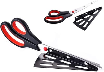 Professionele Pizza Schaar en Snijgereedschap 2-in-1 met Veiligheidsschakelaar en Verwijderbare Spatel voor Perfecte Pizza Sneden en Keukenaccessoires