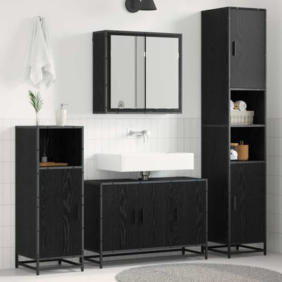 vidaXL - Badkamermeubel - Set - 3 - st - Zwart - Eiken - Bewerkt - hout
