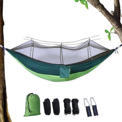Hangmat met insectennet - Kampeerhangmat Lichtgewicht - Outdoor Ontspanning - Snelle Installatie - 220 x 140 cm - Fruitgroen Donkergroen