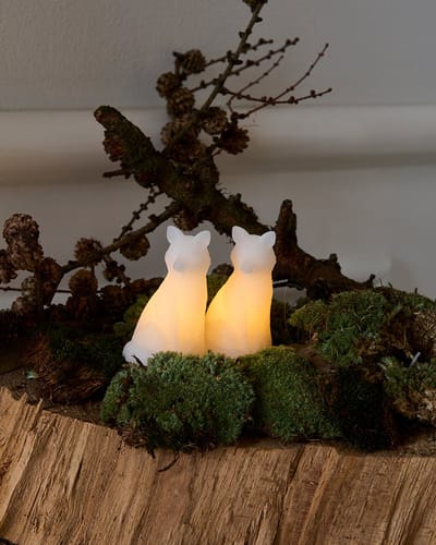 Sirius Edda vosjes LED lichtdecoratie najaar / kerst - set van 2 - wit - wax - 6 x 6 x 10 cm - op batterijen