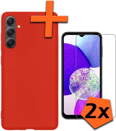 Hoes - Met 2x Screenprotector - Geschikt voor Samsung Galaxy A14 - Sterk & Shockproof - Back Cover - Siliconen Case - Telefoon Hoes - Rood
