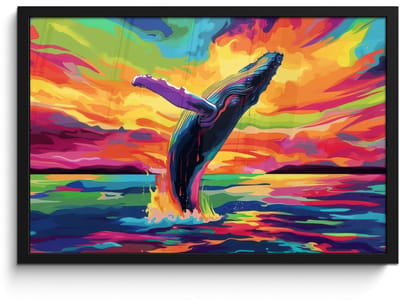Poster in lijst - Fotolijst 60x40 cm - Posters - Zonsondergang - Walvis - Geschilderd - Kleurrijk - Posterlijst zwart - Decoratie - Wanddecoratie woonkamer - Muurdecoratie slaapkamer