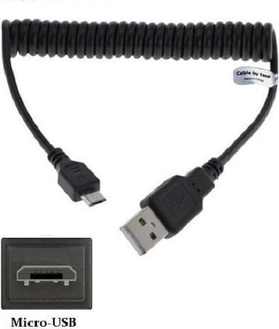 OneOne 0,4m Micro USB kabel. Spiraal laadkabel. Rekbaar oplaadkabel snoer past op Vernee Thor, Thor E, Viewpia eReader VEB-601, Vizio Vtab1008 B, Vodafone Smart E8, Smart N8, Smart Platinum 7, Smart Speed 6