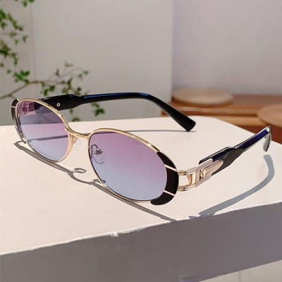 KAMMPT Dames Retro Ovale Zonnebril Mode Luipaard Decor Bruine Glazen Metalen Frame Trendy Strandaccessoires Stijlvolle Damesbrillen as picture shows