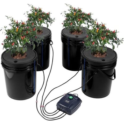 VEVOR DWC Hydroponics Kweeksysteem, Hydroponisch kweeksysteem, Diepwatercultuur 5 Gallons 4 Emmers, DWC-systeem met luchtpomp, luchtstenen en waterniveau-indicator voor bladgroenten