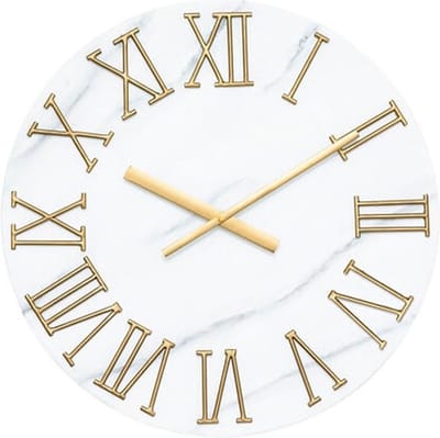 Atmosphera Wandklok/muur klok Roma Marble - Vintage Metal - Dia 56 cm - metaal - wit/goud - Luxe klokken