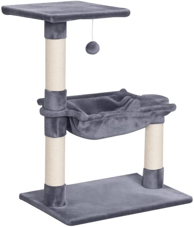 QUESTYR - Krabpaal - Katten - Grijs - Sisal Palen - Kattentoren met Hangmat & Platform - Compact Activiteitencentrum