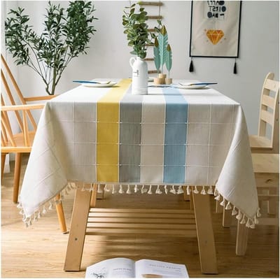 Tafelkleed - Tafeldecoratie - Eettafel Aankleden - Kreukvrij Polyester - 140 x 300 cm - Blauw Wit Grijs Geel