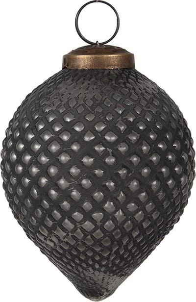 Clayre & Eef Kerstbal Overig Ø 8x10 cm Zwart Grijs Glas Kerstballen