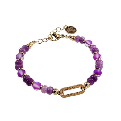 16cm tot 19cm Krallenarmband Dames - Verguld RVS - Armband met Oostenrijkse Kristallen en Paarse Engelietsteen - Verstelbaar