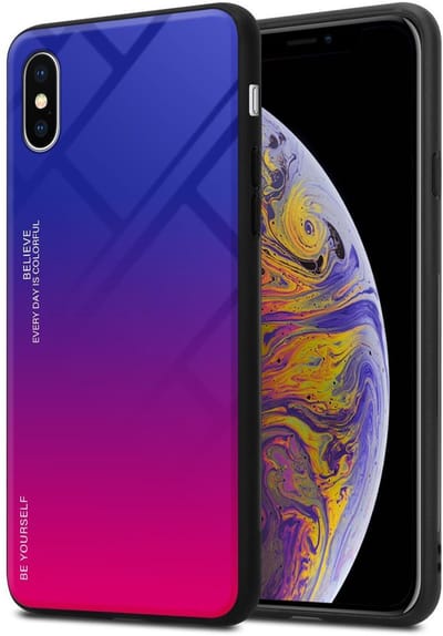 Cadorabo Hoesje geschikt voor Apple iPhone XS MAX in PAARS - ROOD - Tweekleurige beschermhoes van TPU-silicone Case Cover en achterzijde van gehard glas
