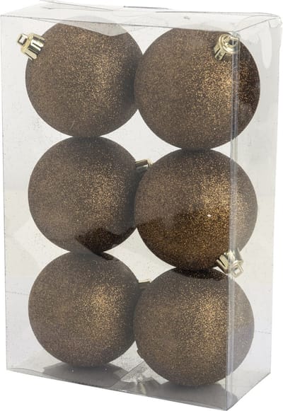 Cosy & Trendy Kerstballen - 6x st - donkerbruin - glitters - D8 cm - kunststof - kerstversiering