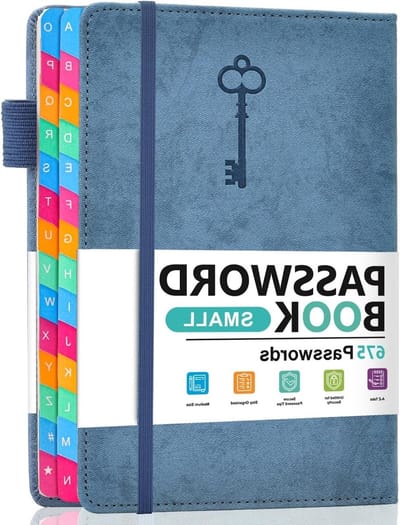 Wachtwoord Bewaarboek - Logboek Internet - Wachtwoorden Opslaan - Alfabetische Tabs - 675 Wachtwoorden - Denim Blauw