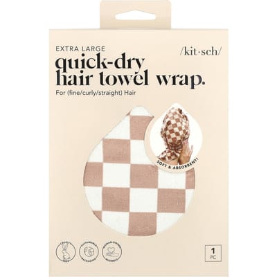 Kitsch, enveloppe de serviette pour cheveux à séchage rapide, extra large, damier terracotta, 1 pièce