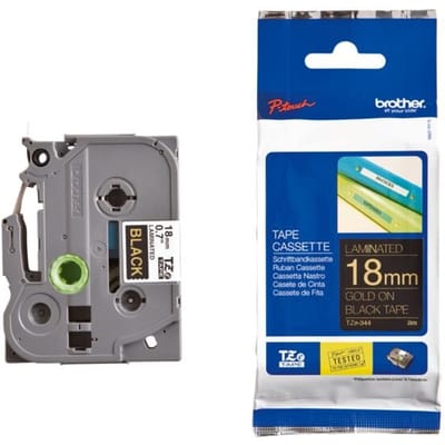 Etiketten Brother TZe, TZ TZe-344 PET Tapekleur: Zwart Tekstkleur:Goud 18 mm 8 m