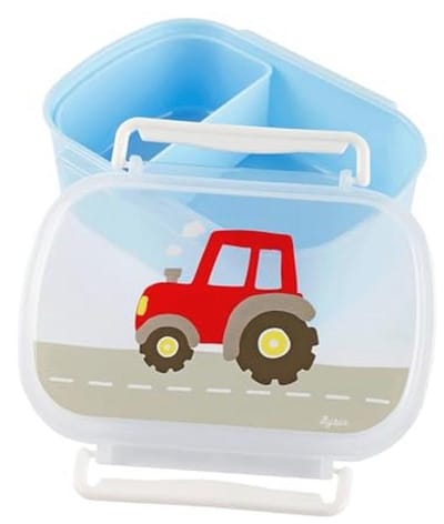 Broodtrommel Tractor - BPA-vrij, Voor Meisjes en Jongens, Kindvriendelijke Lunchbox, Blauw/Rood, Aanbevolen vanaf 2 Jaar