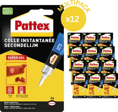 Pattex Super Gel 12 x 3g Secondelijm – Cyanoacrylaatlijm – Transparant – Druipt Niet – 12 x 3 g - Ideaal voor Verticale Verlijmingen - Voor Kunststof, Metaal, Keramiek & Meer...